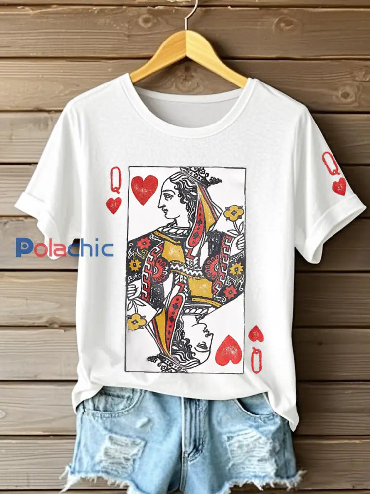 T-shirts Poker Queen of Hearts pour femmes Blanc / S