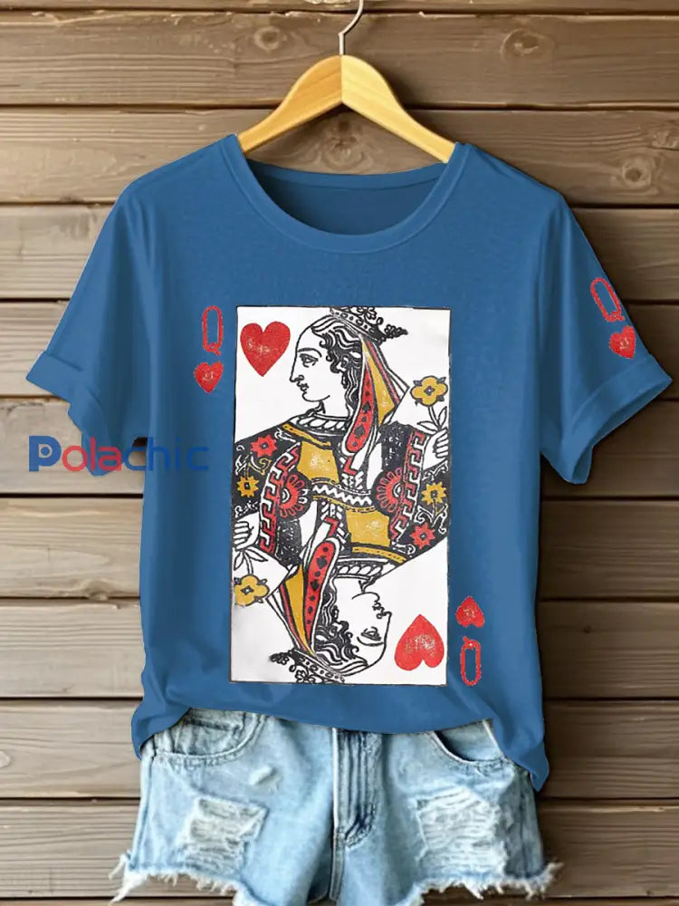 T-shirts Poker Queen of Hearts pour femmes Bleu / S