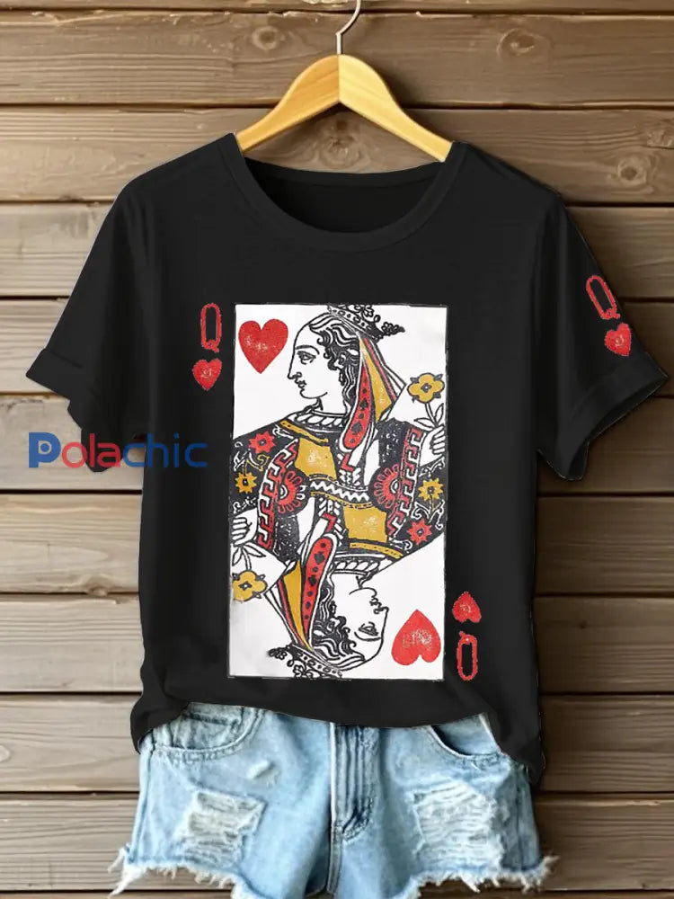 T-shirts Poker Queen of Hearts pour femmes Noir / S