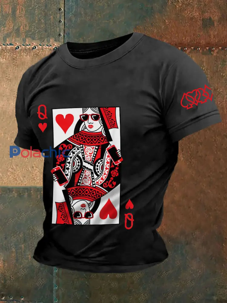 T-shirts Queen of Hearts pour hommes Noir / S
