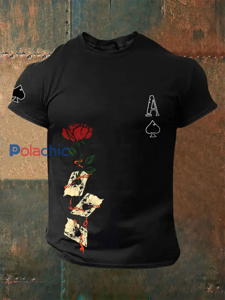 T-shirts Rose Poker Ace of Spades pour homme Noir / S