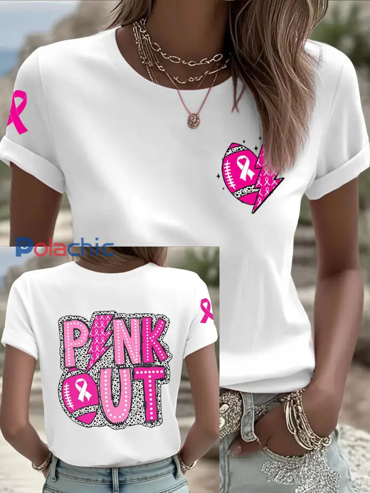 T-shirts rugby de sensibilisation au cancer du sein pour femmes Blanc / S