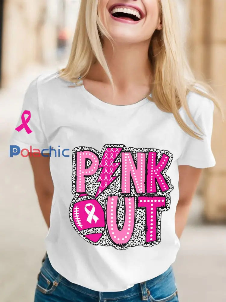 T-shirts rugby de sensibilisation au cancer du sein pour femmes blanc / S