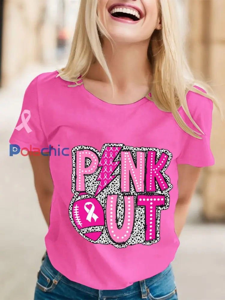 T-shirts rugby de sensibilisation au cancer du sein pour femmes rose foncé / S