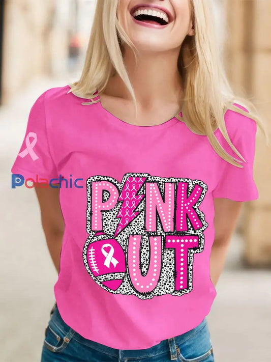 T-shirts rugby de sensibilisation au cancer du sein pour femmes rose foncé / S