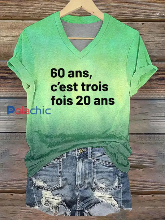 Tee-shirt col V imprimé Trois fois 20 ans noir Femme A / S