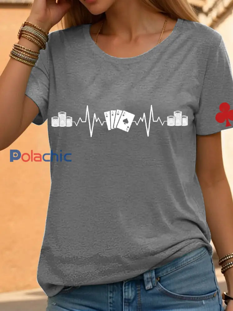 Tee-shirt poker femmes Gris clair / S