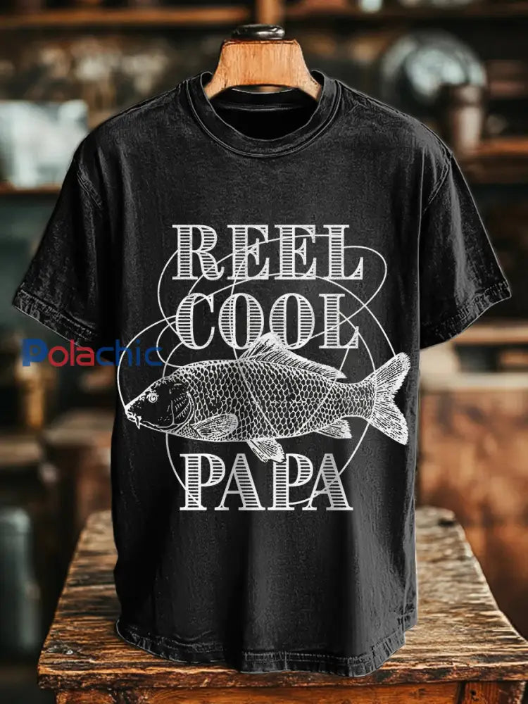 Tee shirts de pêche unisexe bobine cool papa Noir / S