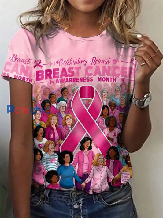 Tee-shirts Femme Ruban Imprimé Rose Cancer Du Sein Rose / S