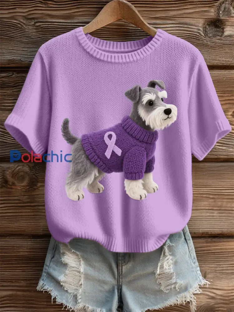 Top confortable en tricot à motif de schnauzer en feutre pour femmes pourpre / S