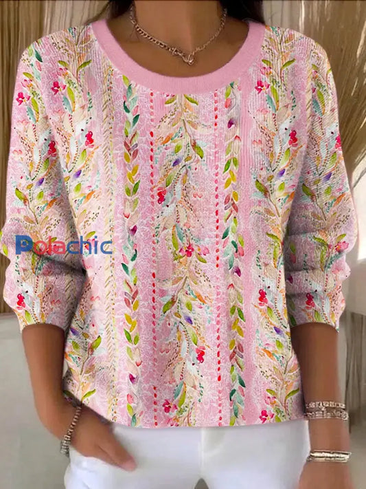 Top Côtelé Décontracté Femme Rose Imprimé Floral Rose / S