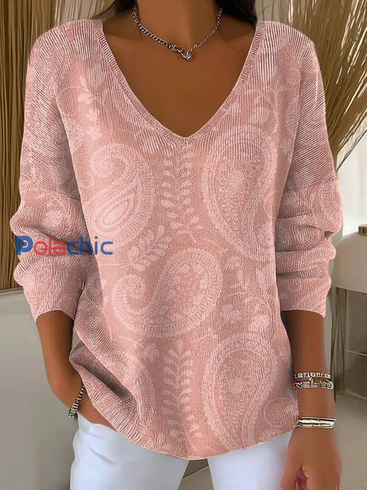 Top Côtelé Femme Rose Imprimé Floral Col V comme image / S
