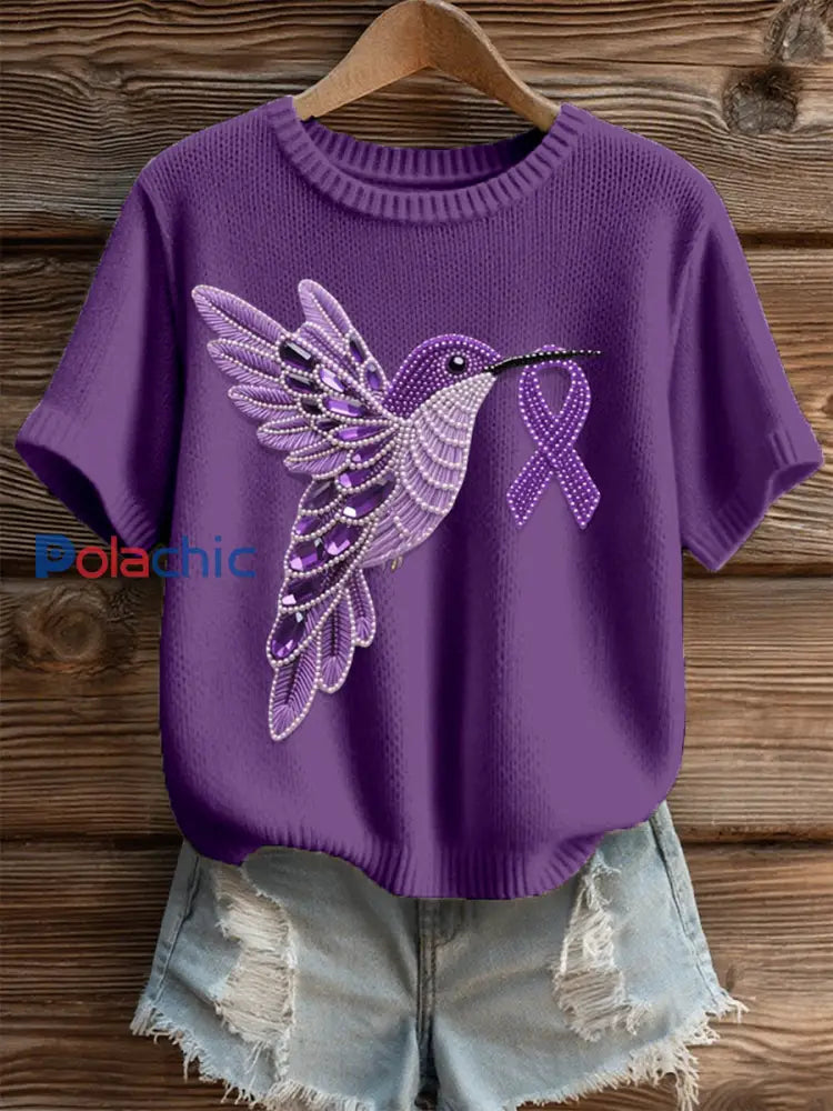 Top Cozy Femme Violet Motif Colibri