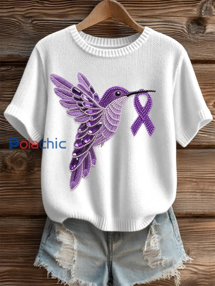 Top Cozy Femme Violet Motif Colibri