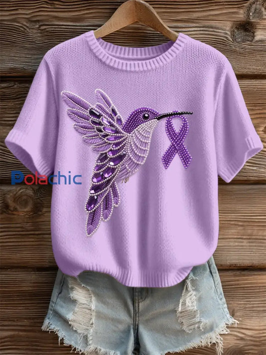 Top Cozy Femme Violet Motif Colibri pourpre / S