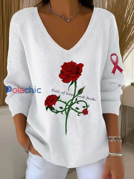 Top décontracté à col en V Vintage Floral Art pour femmes A / S