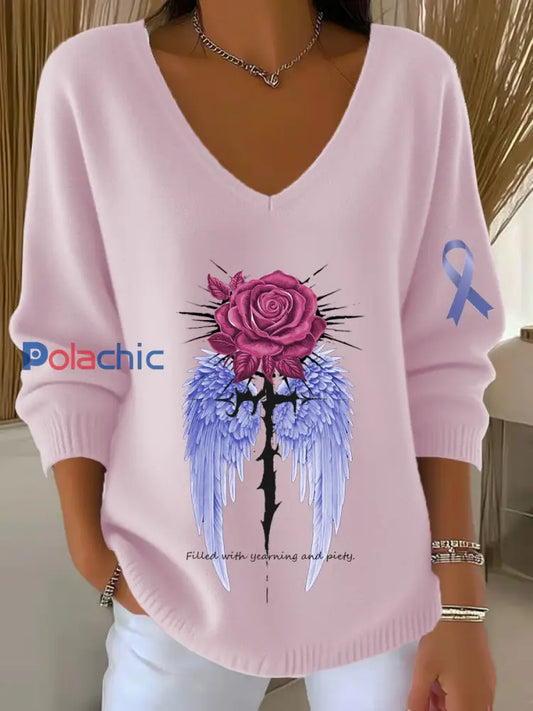 Top décontracté à col en V Vintage Floral Art pour femmes A / S
