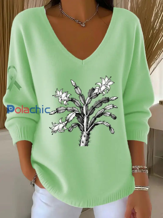 Top décontracté à col en V Vintage Floral Art pour femmes A / S