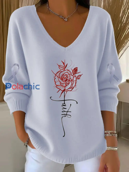 Top décontracté à col en V Vintage Floral Art pour femmes A / S