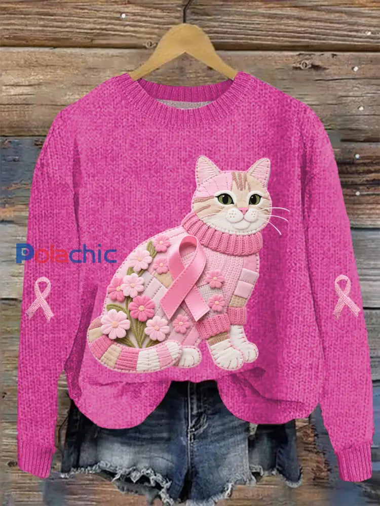 Top Décontracté Chat Rose Ruban Imprimé Pour Femme rose rouge / S
