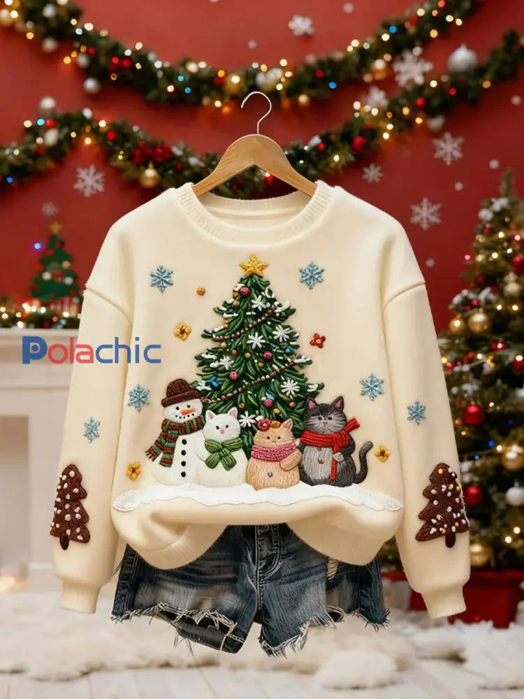 Top Décontracté en Flanelle Imprimé Art de Noël Animal Rétro Femme A / S