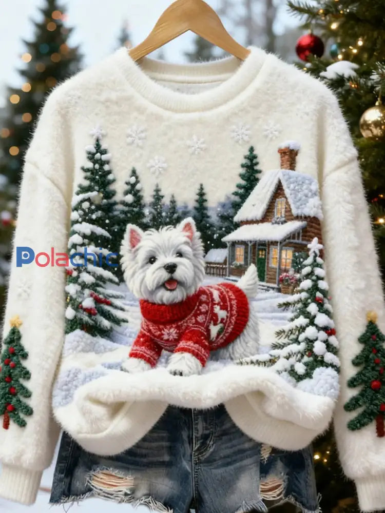 Top Décontracté en Flanelle Imprimé Art de Noël Animal Rétro Femme A / S