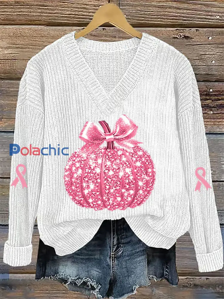 Top Décontracté Femme Rose Citrouille Imprimé Cancer Du Sein Blanc / S