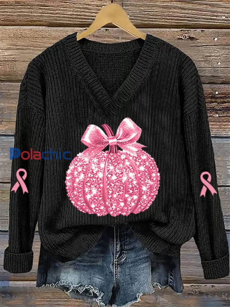 Top Décontracté Femme Rose Citrouille Imprimé Cancer Du Sein Noir / S