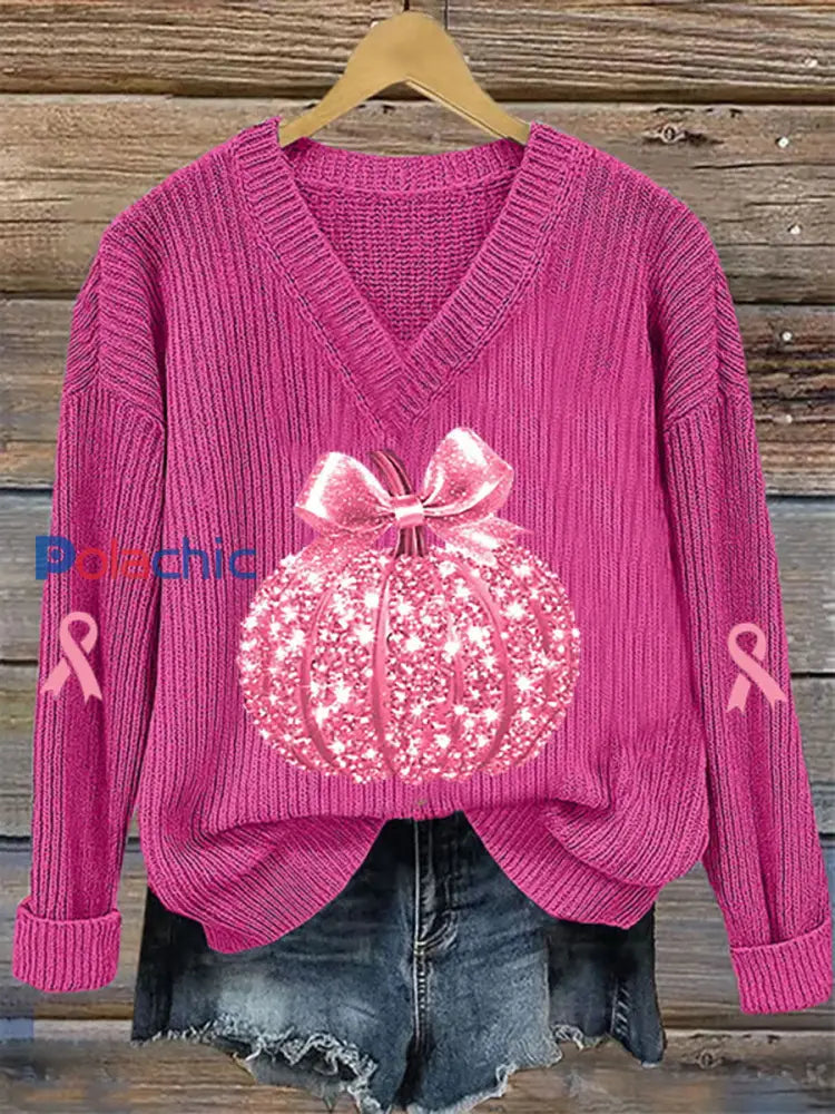 Top Décontracté Femme Rose Citrouille Imprimé Cancer Du Sein Rose Rouge / S