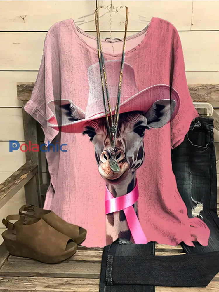 Top Décontracté Femme Rose Ruban Imprimé Animaux comme image / S