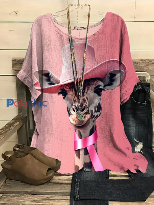 Top Décontracté Femme Rose Ruban Imprimé Animaux comme image / S