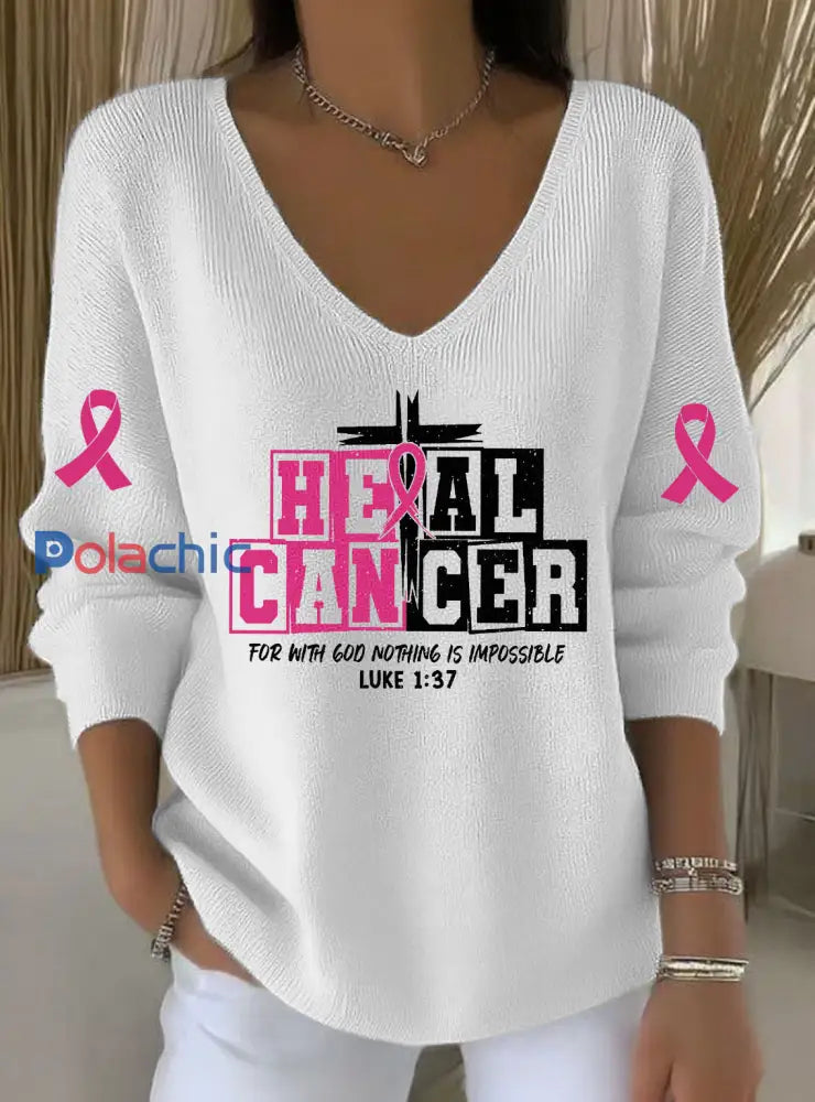 Top décontracté imprimé cancer du sein pour femmes Blanc / S