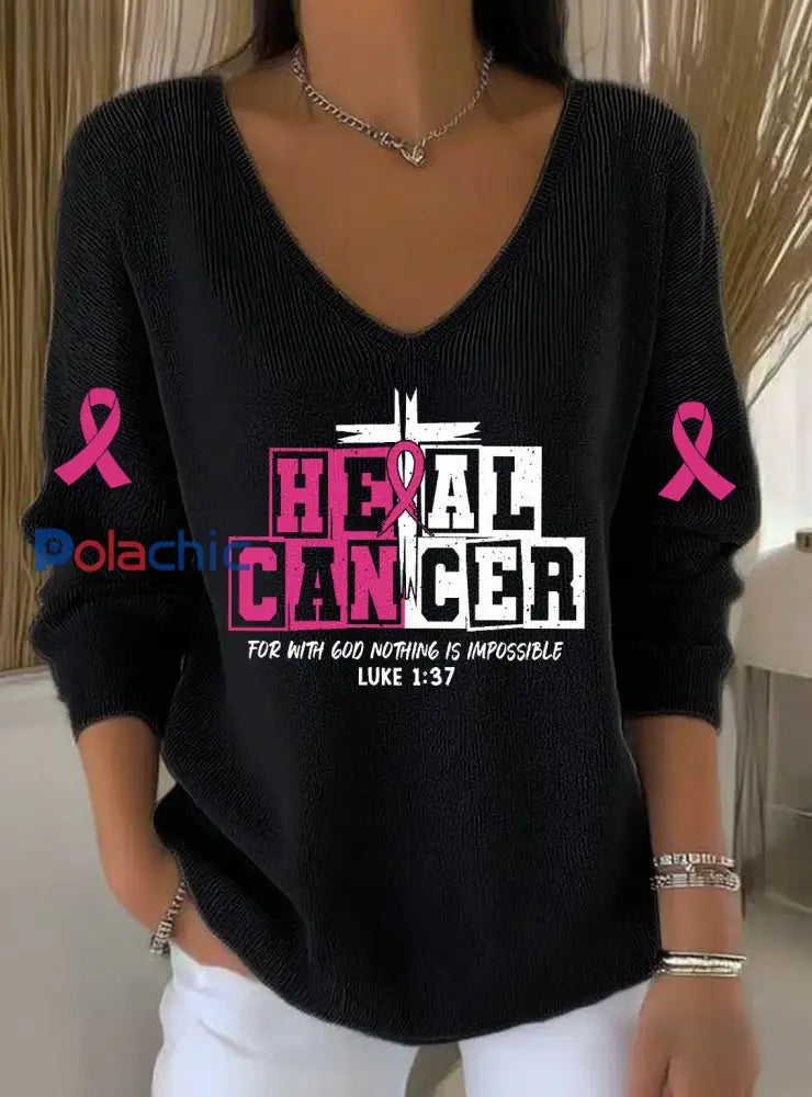 Top décontracté imprimé cancer du sein pour femmes Noir / S