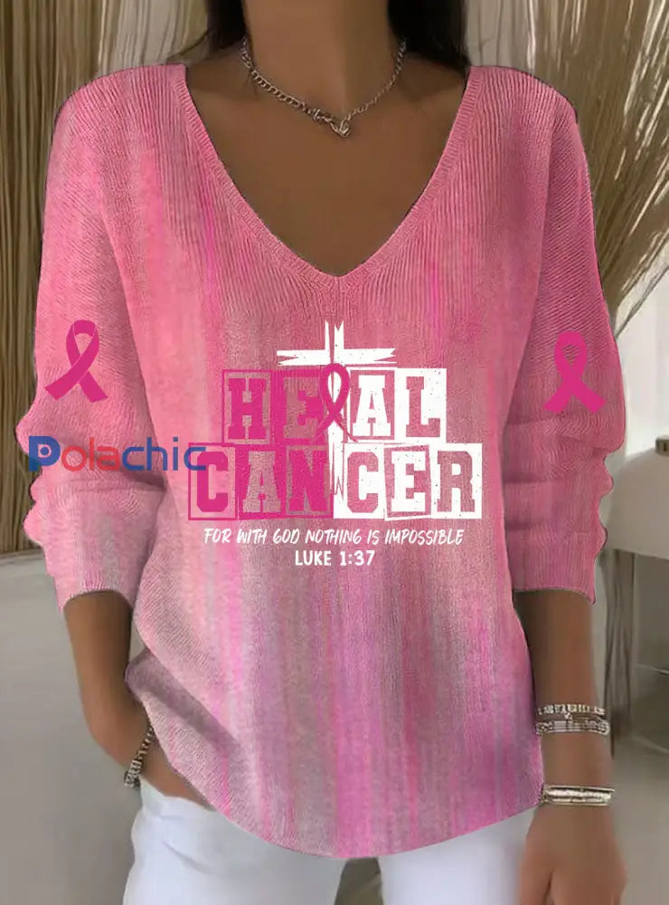 Top décontracté imprimé cancer du sein pour femmes Rose / S