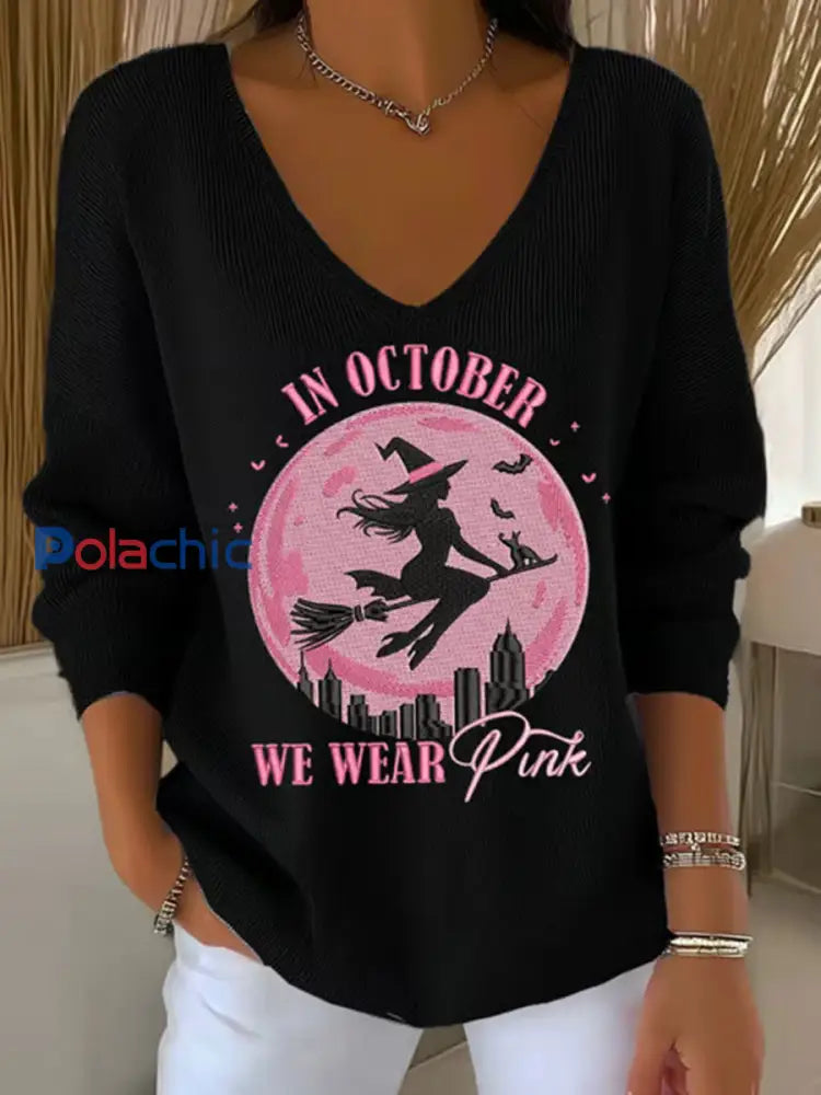 Top décontracté imprimé rose In october We Wear pour femme Noir / S