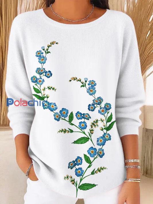 Top Décontracté Rétro Floral Art V-Neck Lady A / S