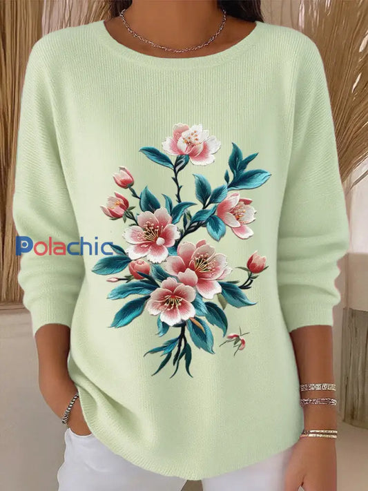 Top Décontracté Rétro Floral Art V-Neck Lady A / S