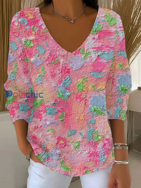 Top Décontracté Rose Imprimé Art Femme Rose / S