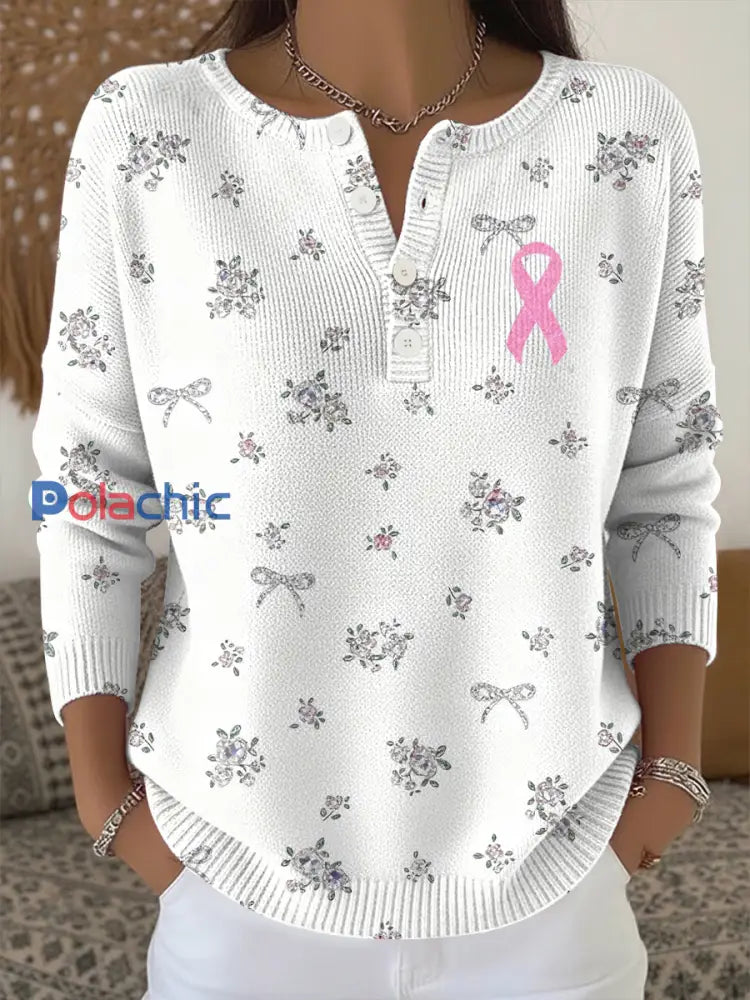 Top Femme Rose Cancer Du Sein Imprimé Floral En Tricot comme image / S