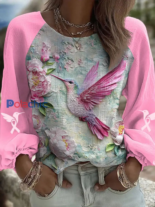 Top Femme Rose Colibri En Coton Et Lin Conscience Du Cancer Du Sein Rose / S