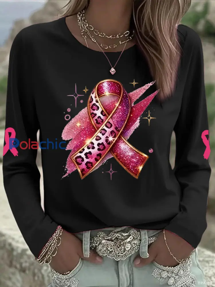 Tops imprimés pour femmes Cancer du sein Noir / S
