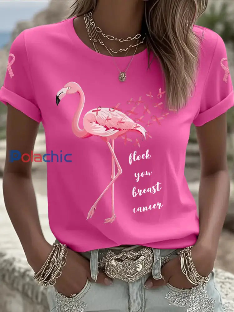 Troupeau des femmes vous cancer du sein rose Flamingo impression cancer du sein soutien de sensibilisation Tee Rose