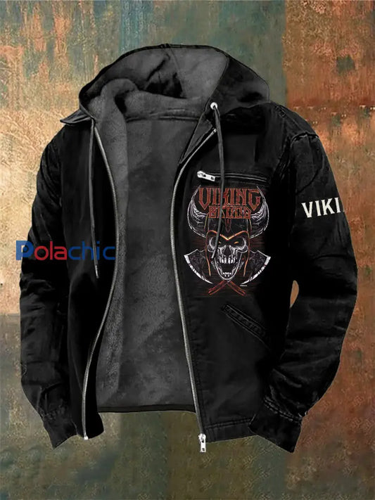 Veste à capuche à manches longues imprimée Viking Warrior Skull pour homme Noir / S