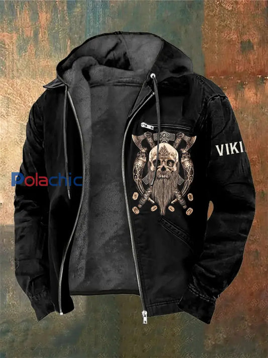 Veste à capuche à manches longues imprimée Viking Warrior Skull pour homme Noir / S