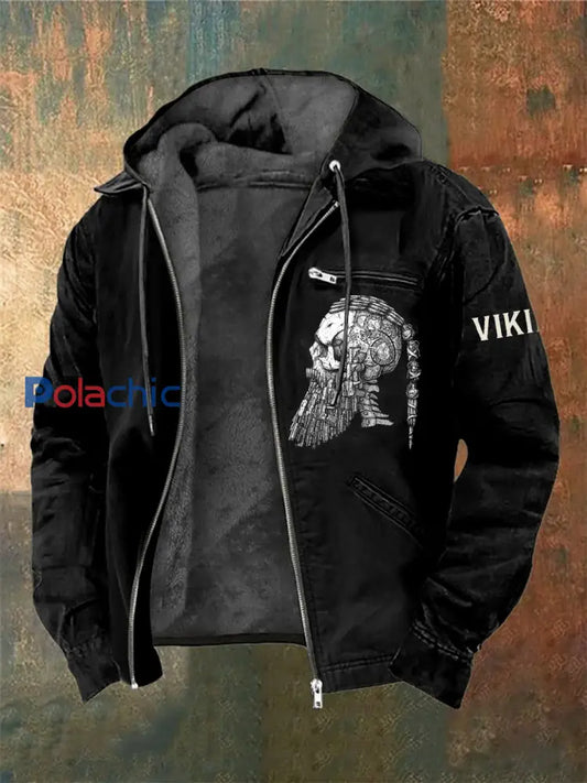Veste à capuche à manches longues imprimée Viking Warrior Skull pour homme Noir / S