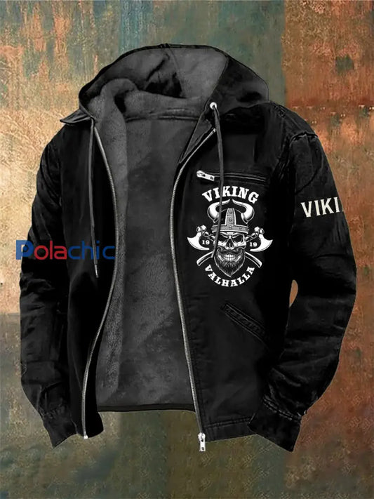 Veste à capuche à manches longues imprimée Viking Warrior Skull pour homme Noir / S
