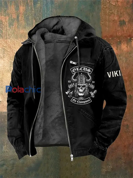 Veste à capuche à manches longues imprimée Viking Warrior Skull pour homme Noir / S