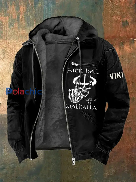 Veste à capuche à manches longues imprimée Viking Warrior Skull pour homme Noir / S