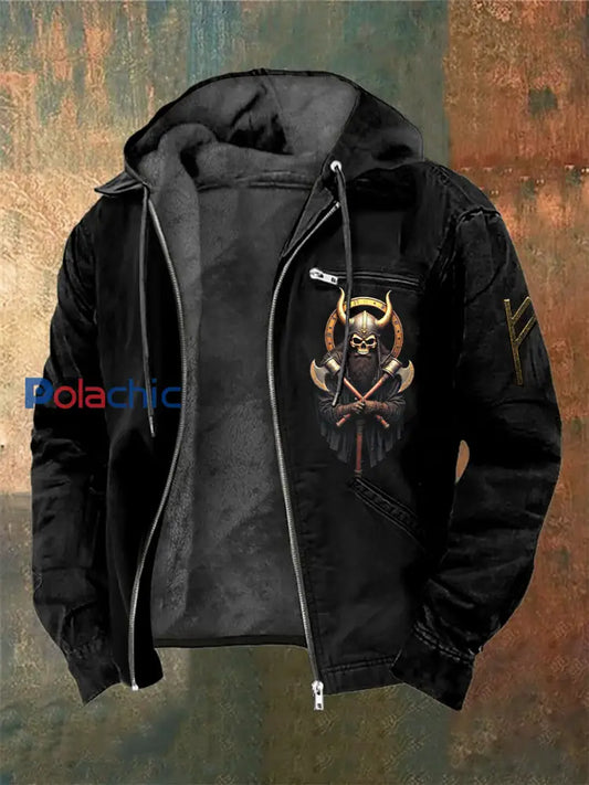 Veste à capuche à manches longues imprimée Viking Warrior Skull pour homme Noir / S
