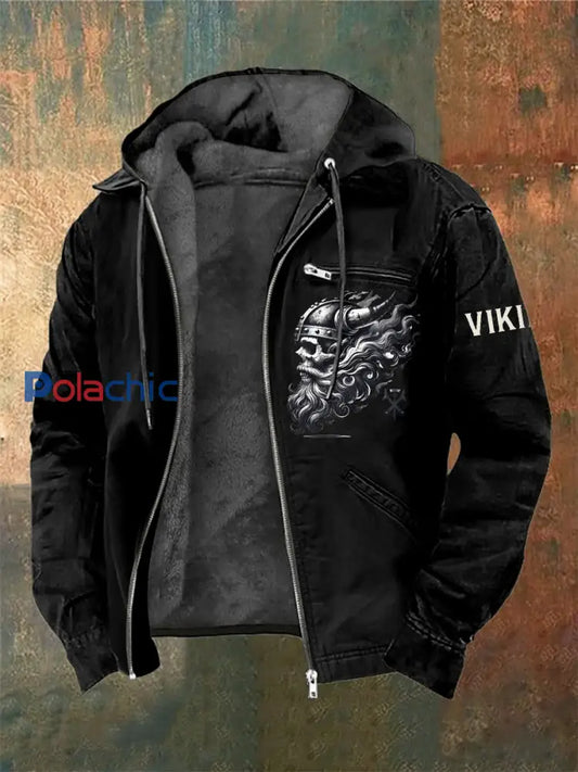 Veste à capuche à manches longues imprimée Viking Warrior Skull pour homme Noir / S